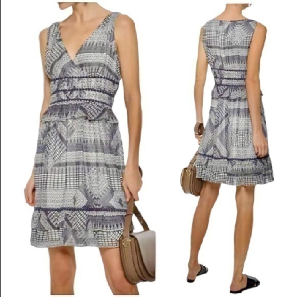 Rebecca Minkoff Lucille Sleeveless Blue and Cream Printed Dress 0